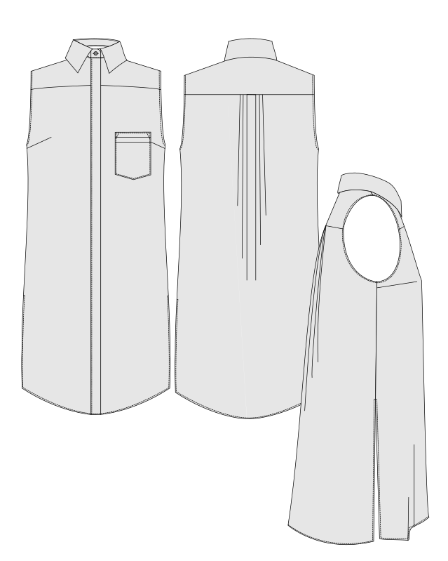 Orageuse, chemise Rome, version longue (robe ou tunique fendue), options : poche et dos plis religieuse